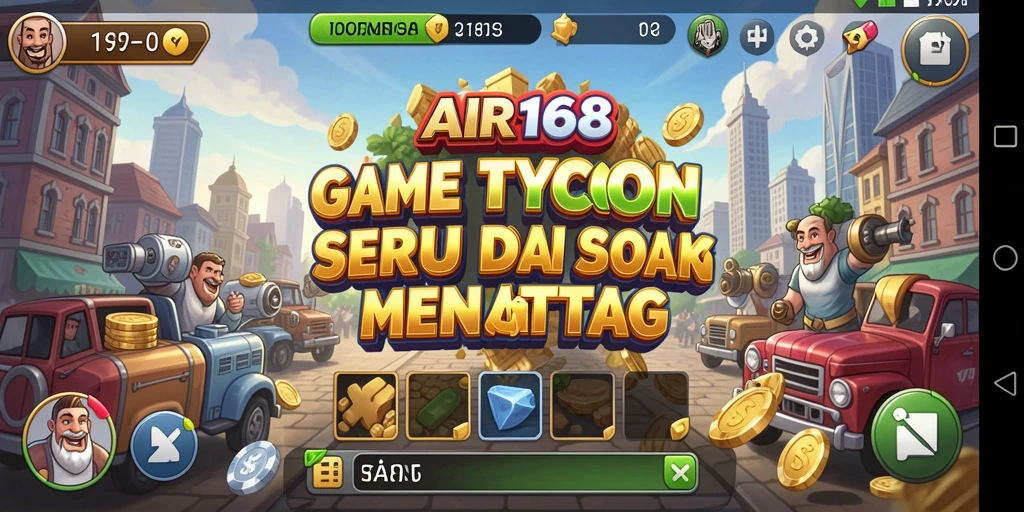 Tampilan gameplay AIR168 dengan berbagai aktivitas pengelolaan bisnis.