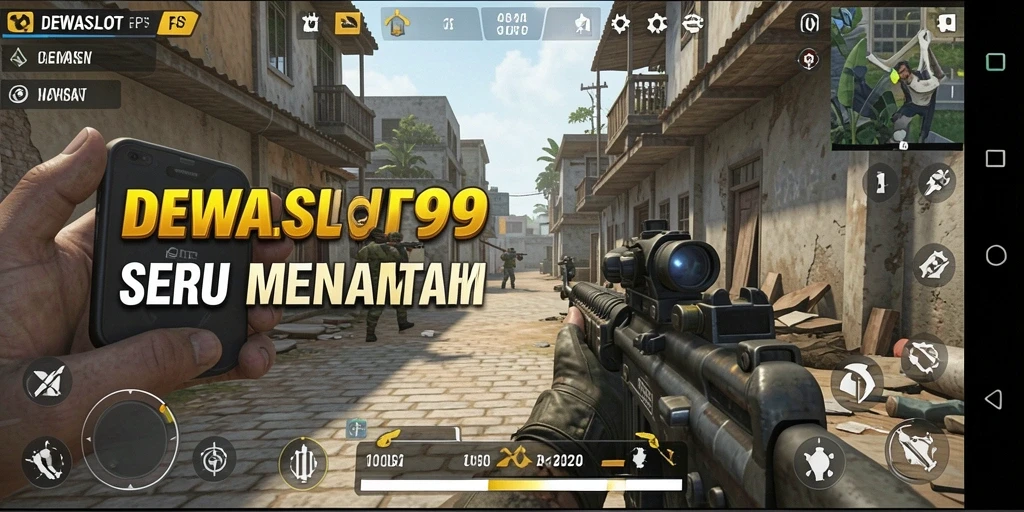 Screenshot gameplay DEWASLOT99 menampilkan pertarungan FPS yang intens.