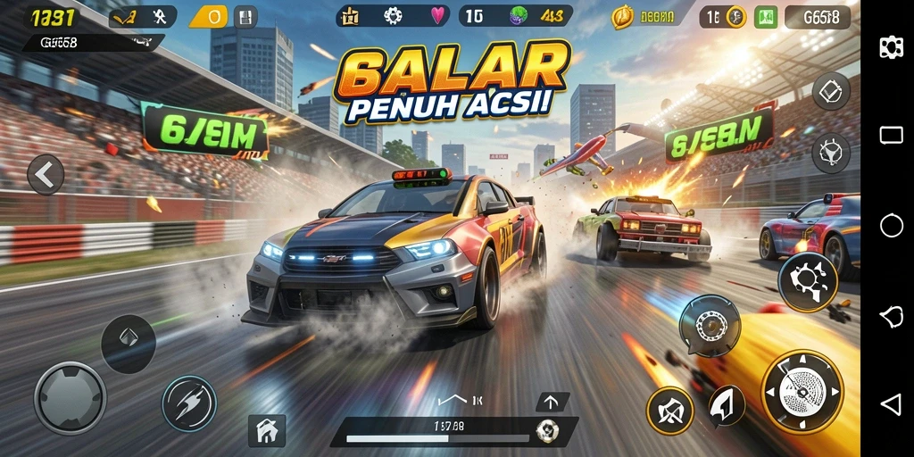Tangkapan layar G668 menampilkan aksi balap yang memukau dan seru.