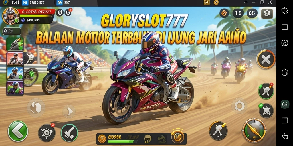 Tampilan gameplay seru dari GLORYSLOT777 saat balapan motor.