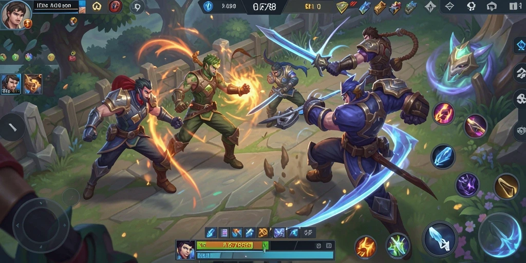 Tangkapan layar menunjukkan aksi epic dalam gameplay MOBA.