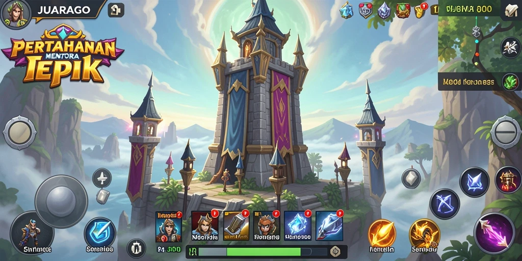 Screenshot JUARAGO menampilkan aksi pertahanan menara dengan grafis menarik.