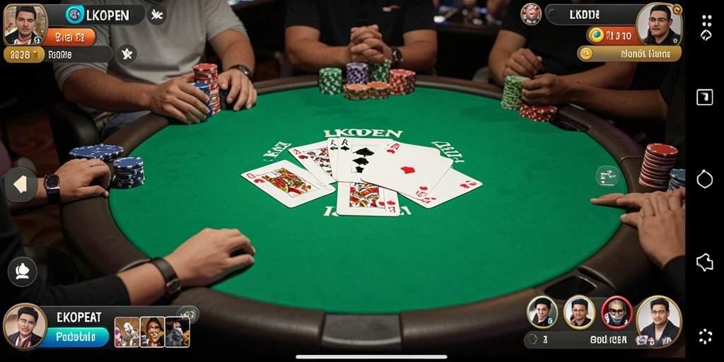 Tangkapan layar LKOPEN menampilkan gameplay Poker yang seru dan interaktif.