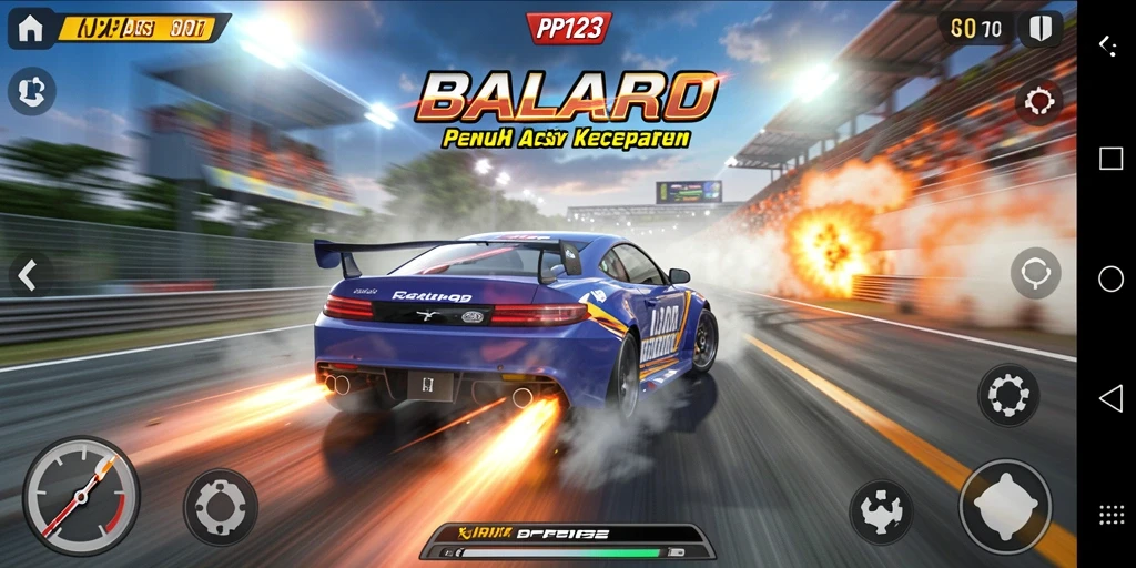 Tampilan gameplay PP123 yang intens dalam balapan.