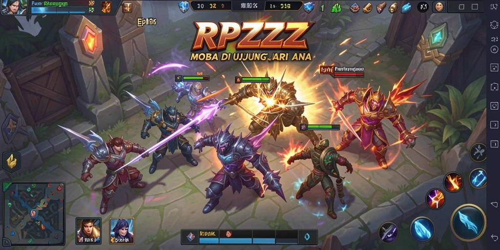 Tangkapan layar gameplay MOBA yang intens di RPZZZ.
