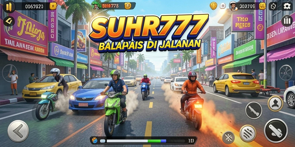 Screenshot utama SUHU777 menampilkan aksi seru di balapan.